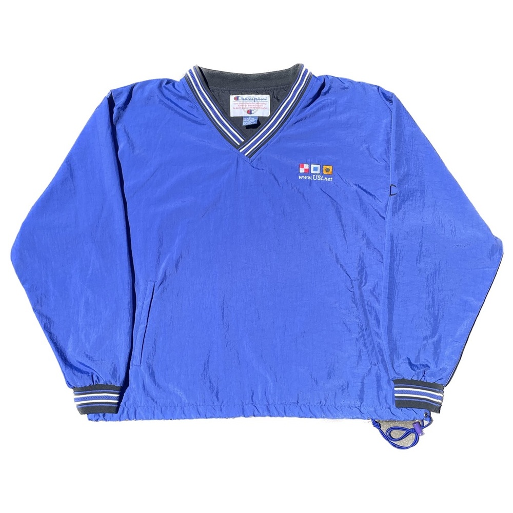 Vintage Blue Nylon Windbreaker V-Neck Pullover